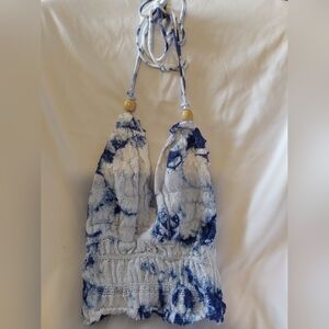 Blanco by Nature Tops, Women's Size Medium White and Blue Blanco Halter Top